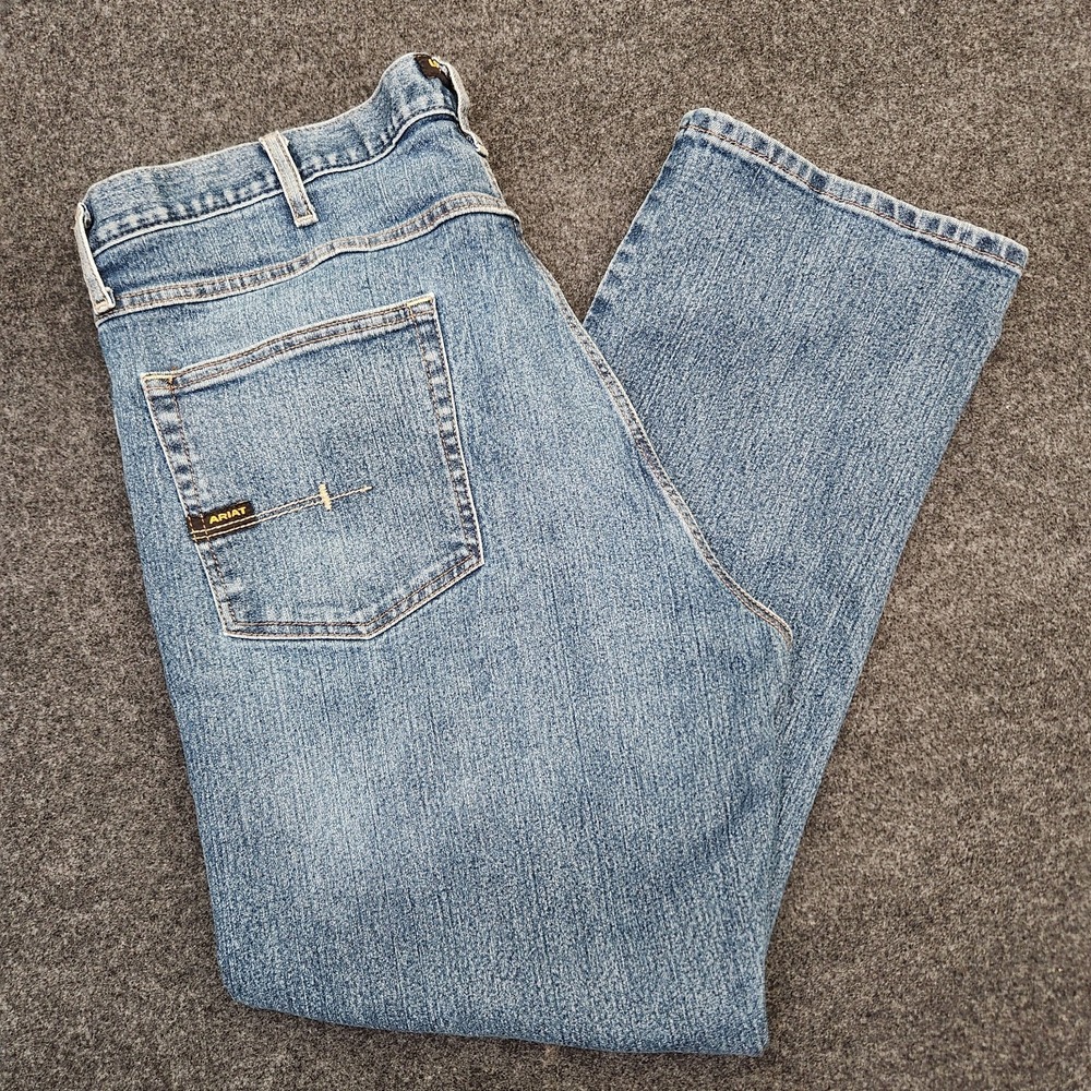 Ariat Rebar M4 Mens 42x32 Relaxed Bootcut Blue Medium Wash Jeans Cotton Blend